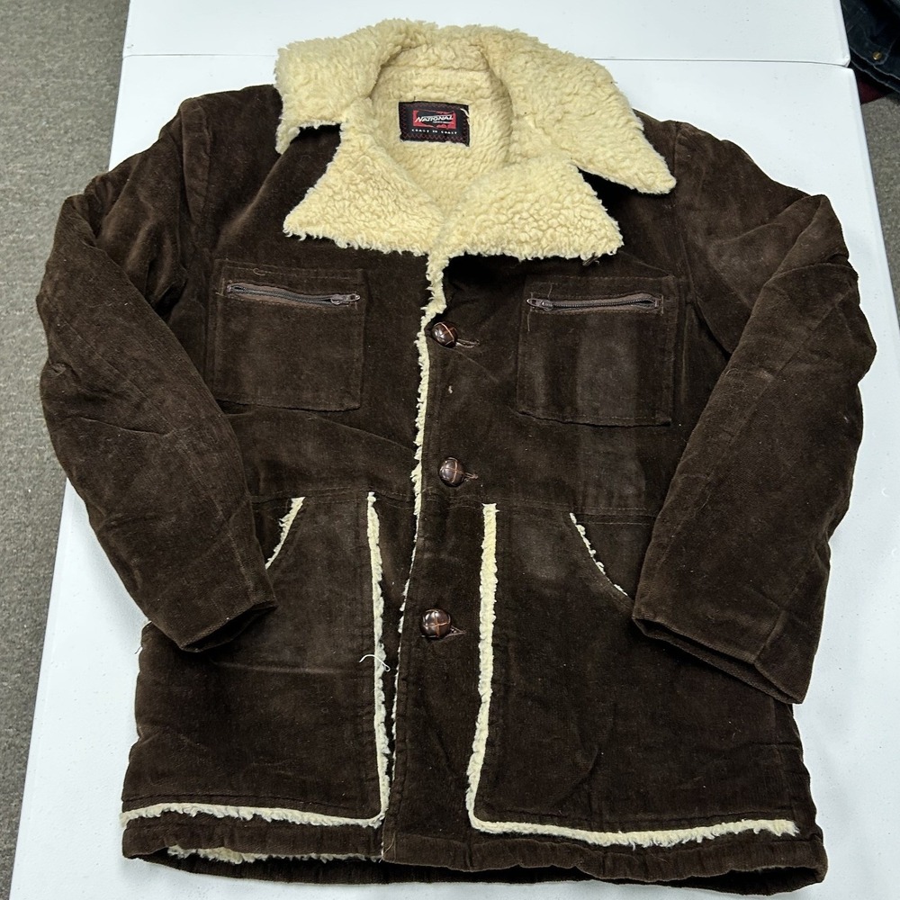 Mighty-Mac Corduroy Ranch Coat Mens Brown Good Sherpa Lined Vintage Jacket